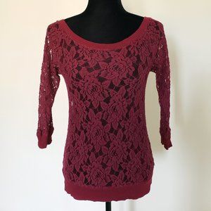 xs || express || BURGUNDY LACE TOP